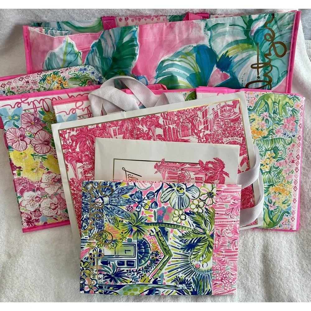 Huge Lot‎ 8 Lilly Pulitzer Rare SHOPPING Reusable GIFT BAG PINK Medium Large Box